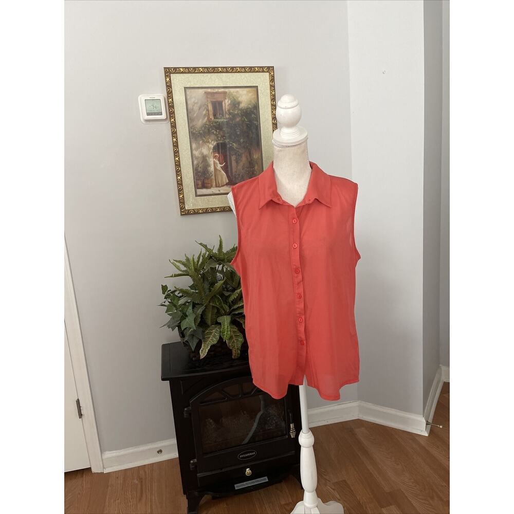 Women RECKLESS HEARTS Open Front Tunic XL Sleeveless Collared‎ Open Back Orange